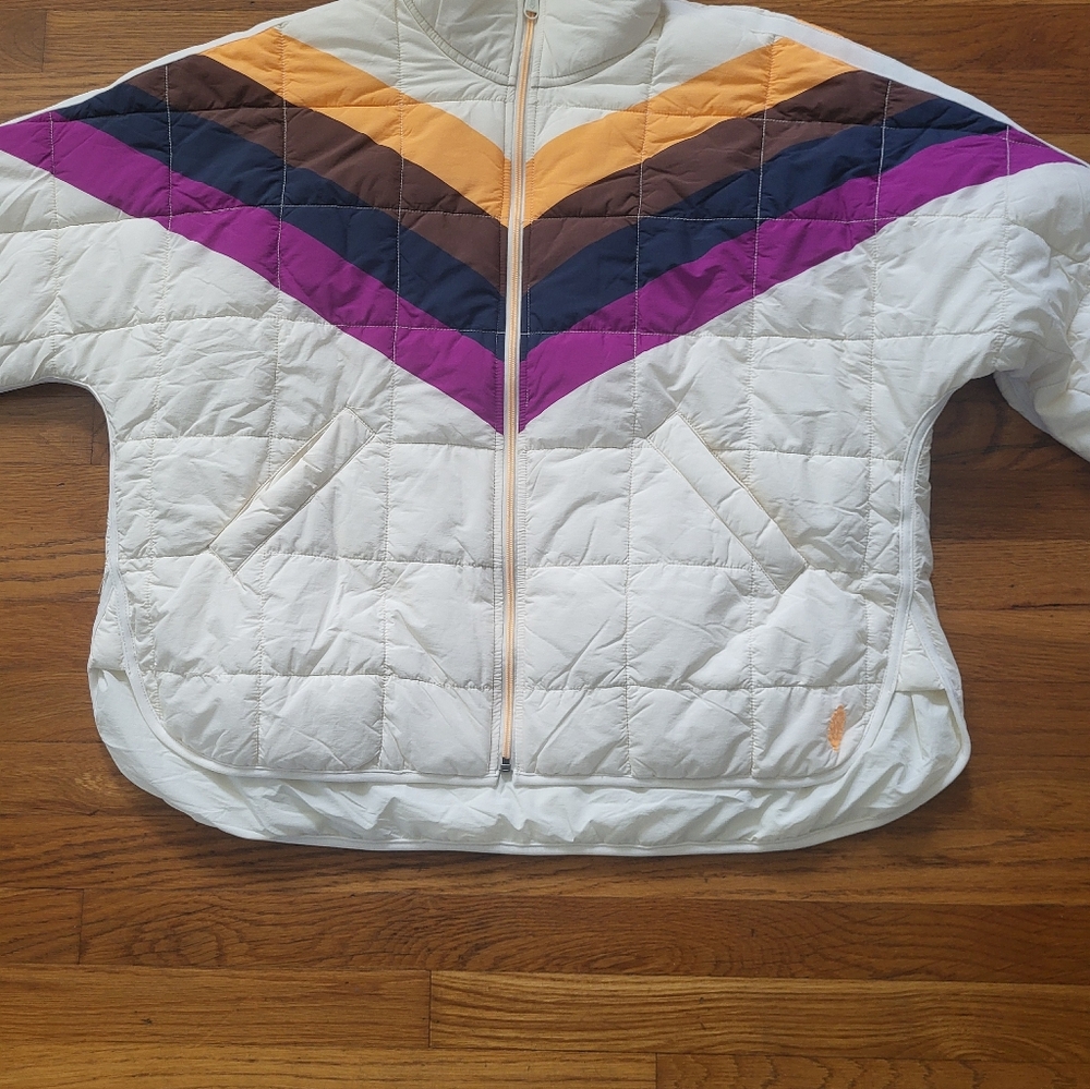 Free People Movement x‎ Hatch Puffer Jacket Ivory Chevron Oversized Medium - Picture 12 of 16